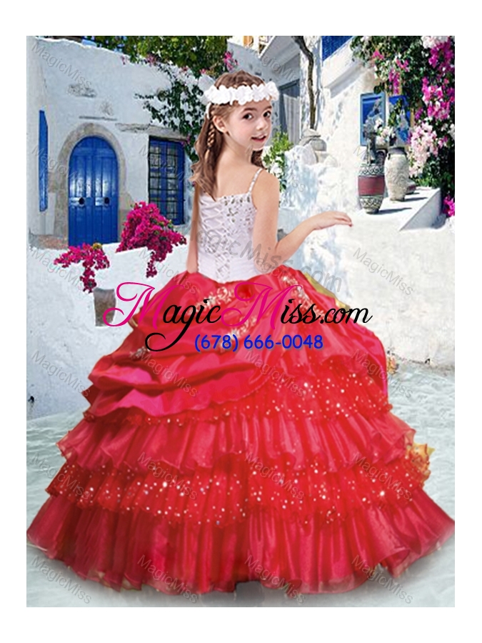 wholesale luxurious spaghetti straps fashionable little girl pageant dresses with ruffled layers and appliques