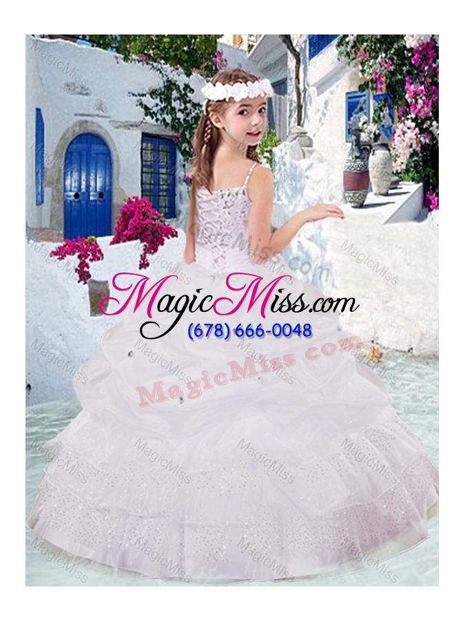 wholesale simple spaghetti straps fashionable little girl pageant dresses with appliques and bubles