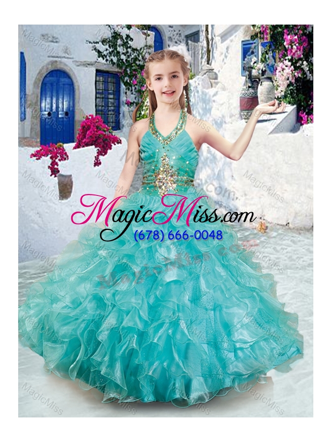 wholesale top selling halter top fashionable little girl pageant dresses with beading and ruffles