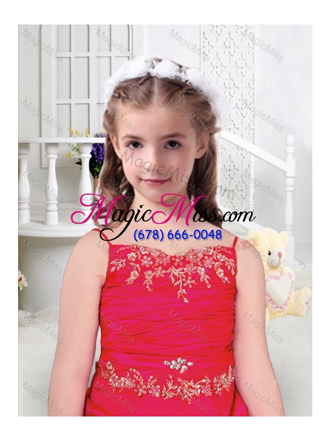wholesale sweet spaghetti straps fashionable little girl pageant dresses with appliques and bubles