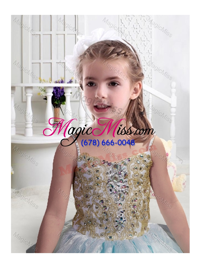 wholesale beautiful spaghetti straps fashionable little girl pageant dresses with ruffled layers and beading
