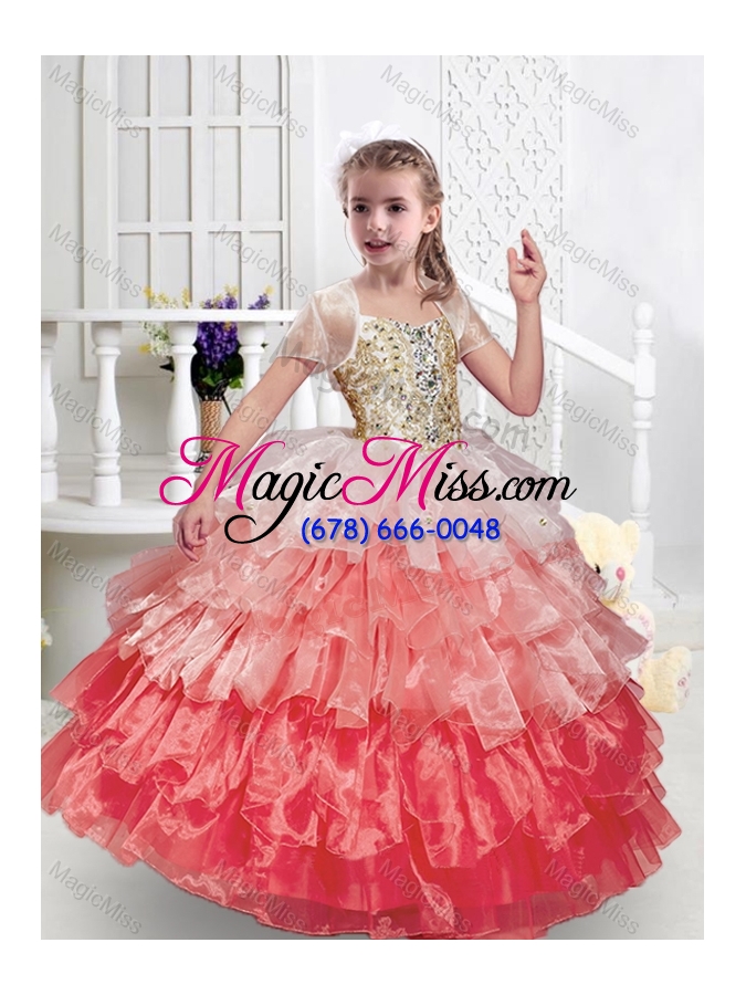 wholesale beautiful spaghetti straps fashionable little girl pageant dresses with ruffled layers and beading