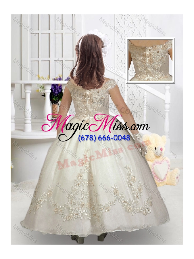 wholesale romantic off the shoulder fashionable little girl pageant dresses with appliques and beading