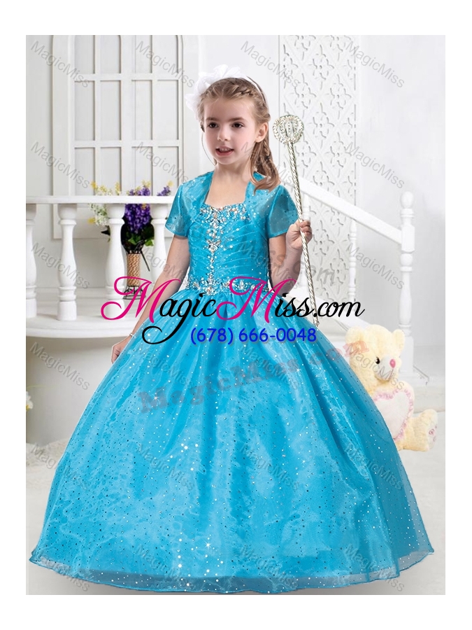 wholesale hot sale ball gown straps beading fashionable little girl pageant dresses in teal