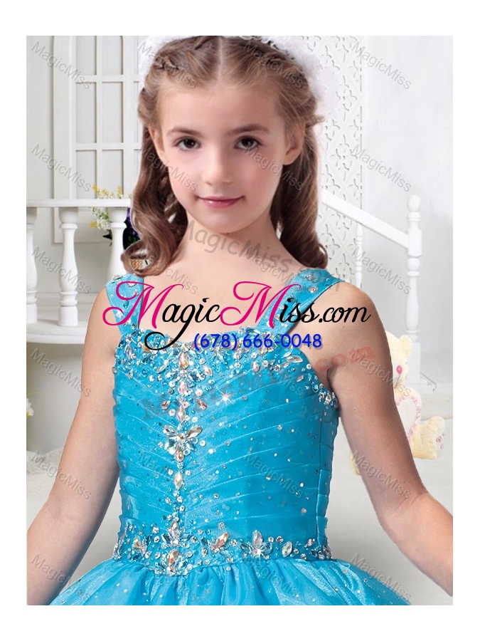 wholesale hot sale ball gown straps beading fashionable little girl pageant dresses in teal