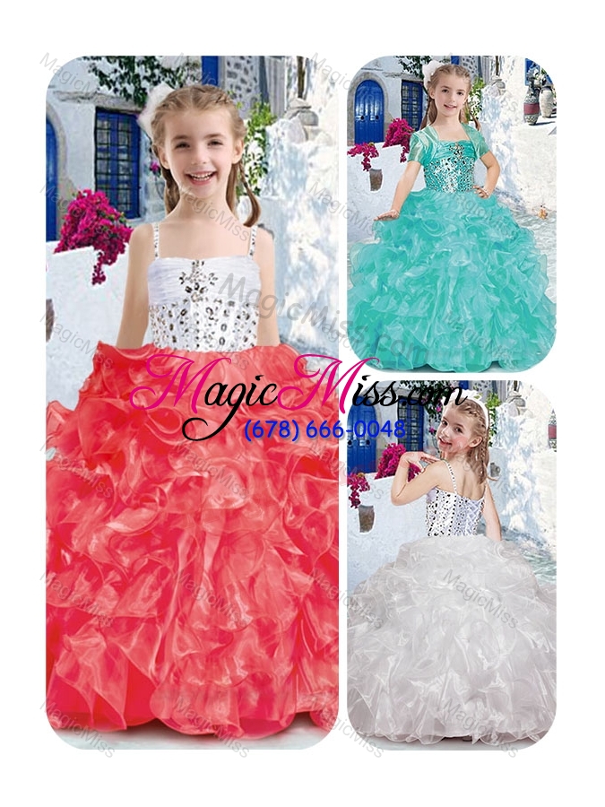 wholesale perfect spaghetti straps mini quinceanera dresses with beading and ruffles