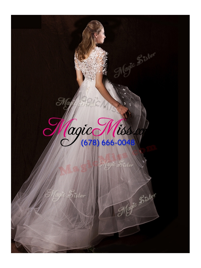 wholesale 2016 latest appliques high low wedding dresses with short sleeves