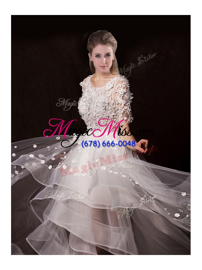 wholesale 2016 latest appliques high low wedding dresses with short sleeves
