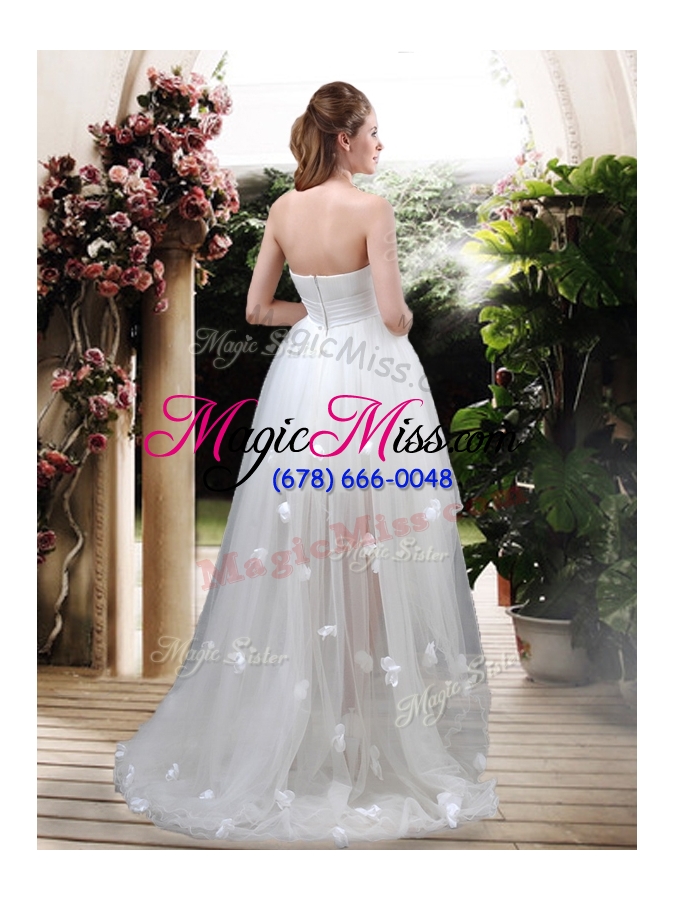 wholesale 2016 modern strapless appliques and belt zipper up wedding dresses with high low