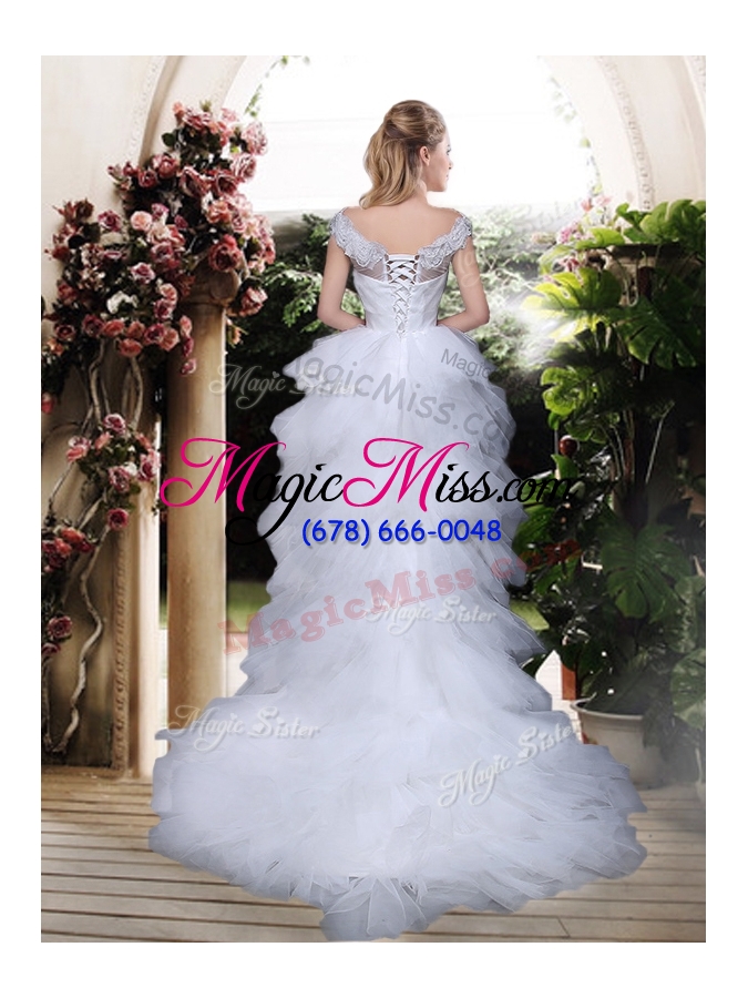 wholesale 2016 modest off the shoulder high low wedding dresses with ruffles