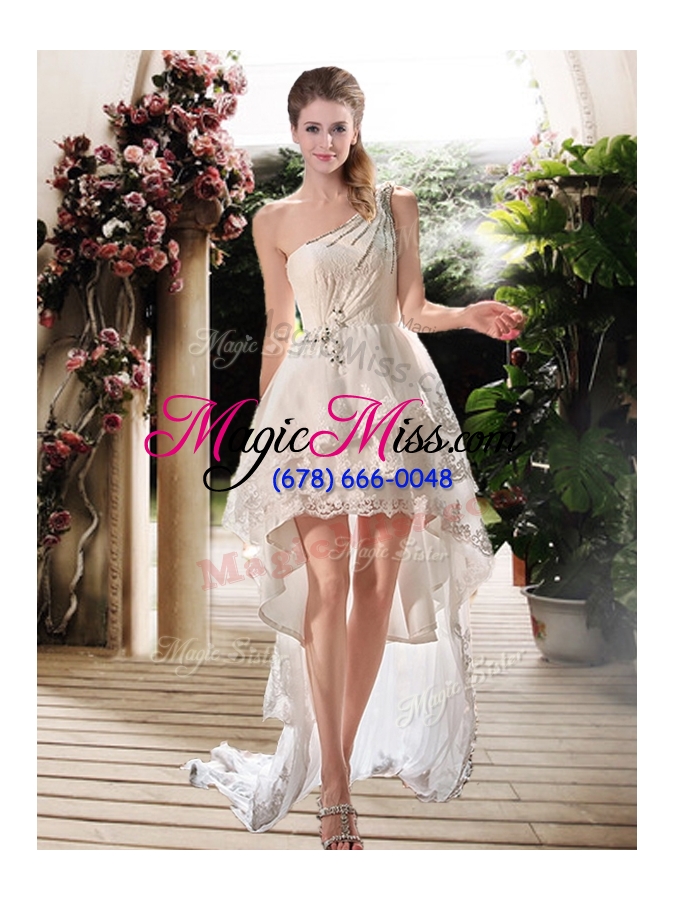 wholesale 2016 simple one shoulder high low wedding dresses with beading and appliques