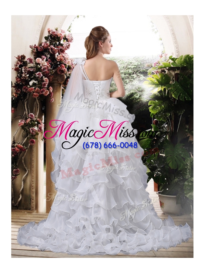 wholesale 2016 inexpensive one shoulder high low wedding dresses with ruffled layers