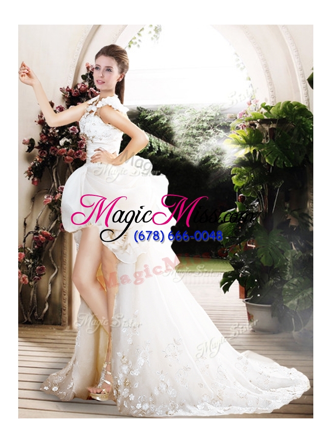 wholesale 2016 new style high low straps wedding dresses with appliques