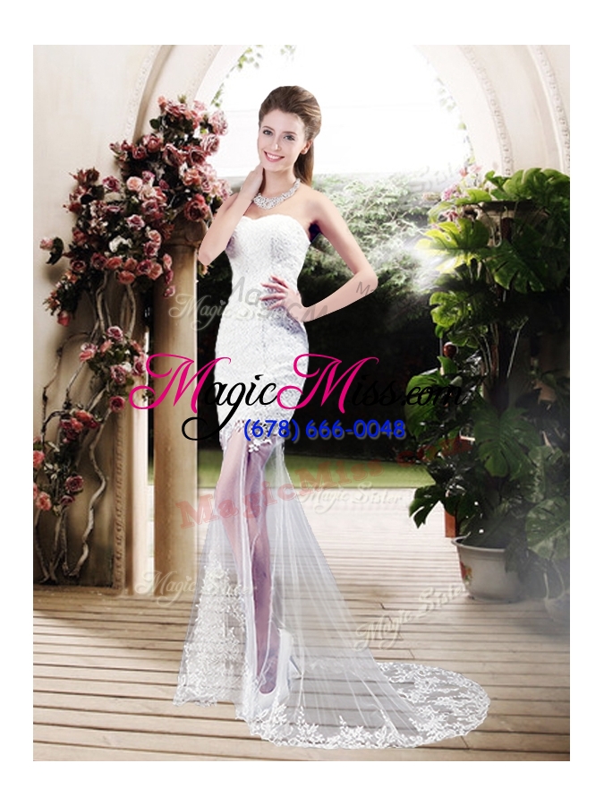 wholesale 2016 latest column sweetheart lace wedding dresses with brush train