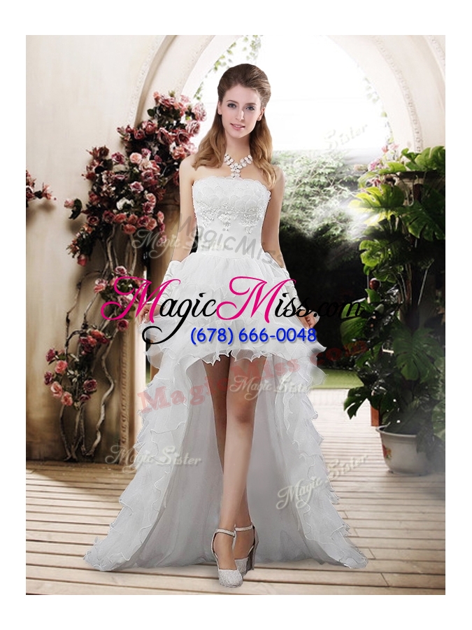 wholesale fashionable 2016 strapless high low appliques wedding dresses