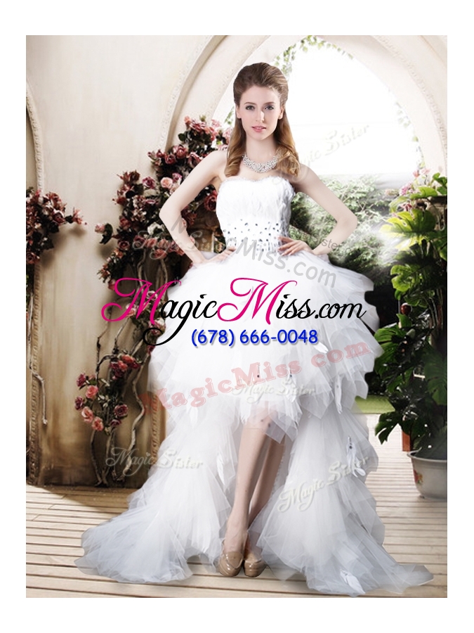 wholesale 2016 beautiful high low sweetheart wedding dresses with beading and ruffles