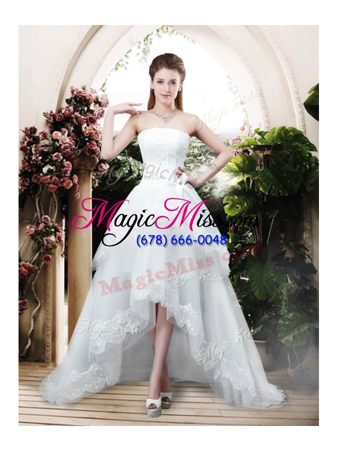 wholesale 2016 perfect bowknot and lace wedding dresses with high low
