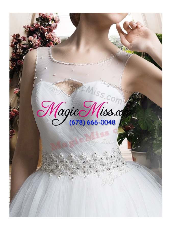 wholesale 2016 simple a line scoop wedding dresses with beading and belt