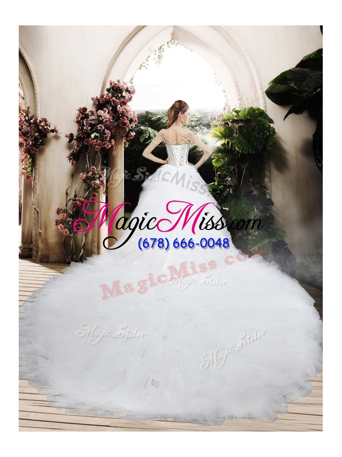 wholesale 2016 beautiful ball gown chapel train wedding dresses with beading and ruffles