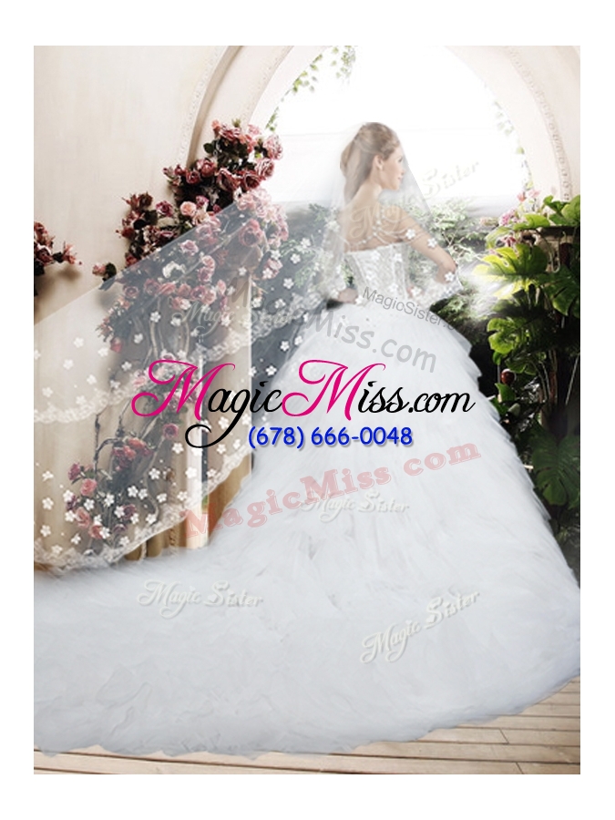wholesale 2016 beautiful ball gown chapel train wedding dresses with beading and ruffles