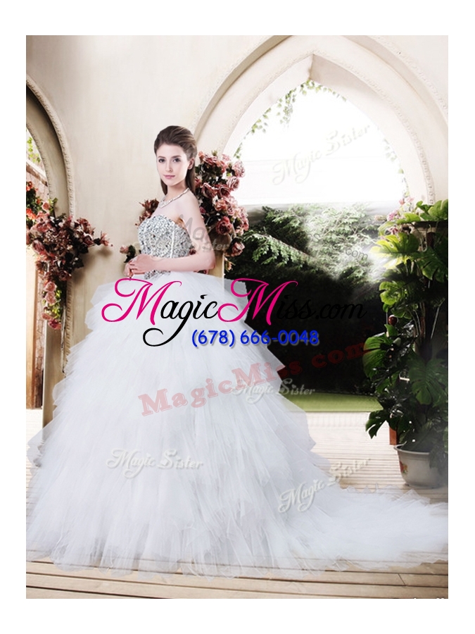 wholesale 2016 best selling strapless wedding dresses with beading and ruffles