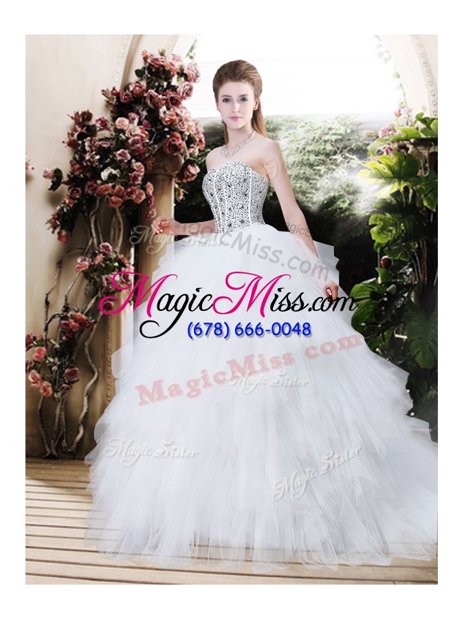 wholesale 2016 best selling strapless wedding dresses with beading and ruffles