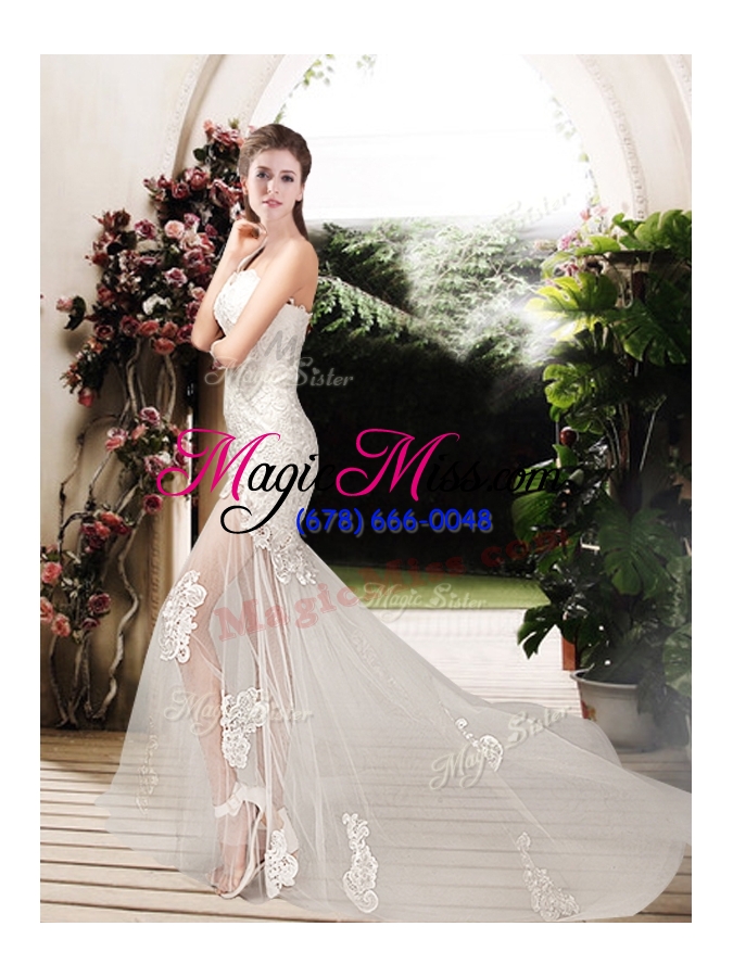 wholesale 2016 perfect column one shoulder wedding dresses with lace
