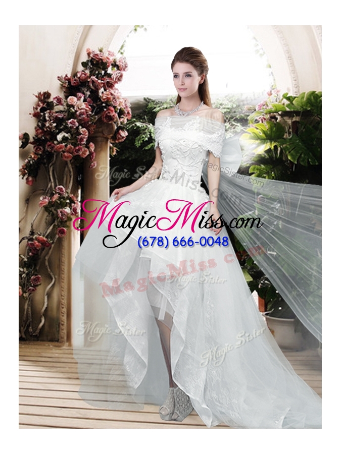 wholesale 2016 pretty appliques and bowknot high low wedding dresses with cap sleeves