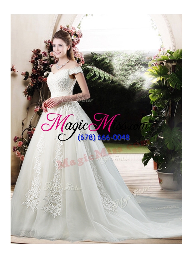 wholesale 2016 beautiful a line off the shoulder wedding dresses with appliques