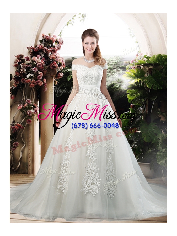 wholesale 2016 beautiful a line off the shoulder wedding dresses with appliques
