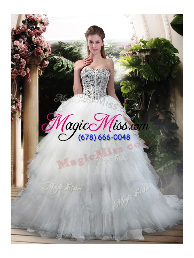 wholesale 2016 latest beading and ruffles wedding dresses with court train