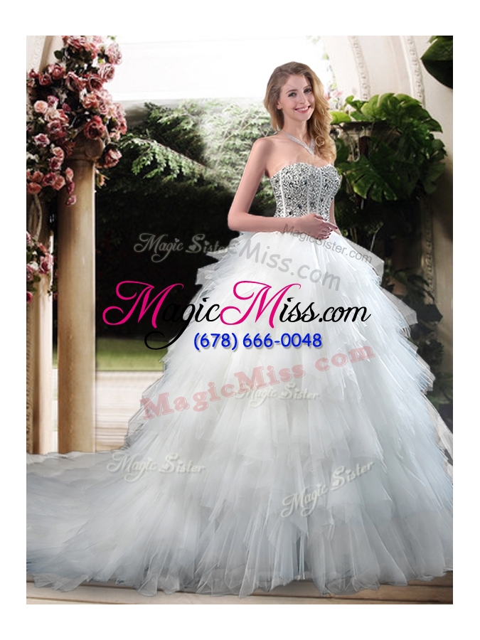 wholesale 2016 latest beading and ruffles wedding dresses with court train