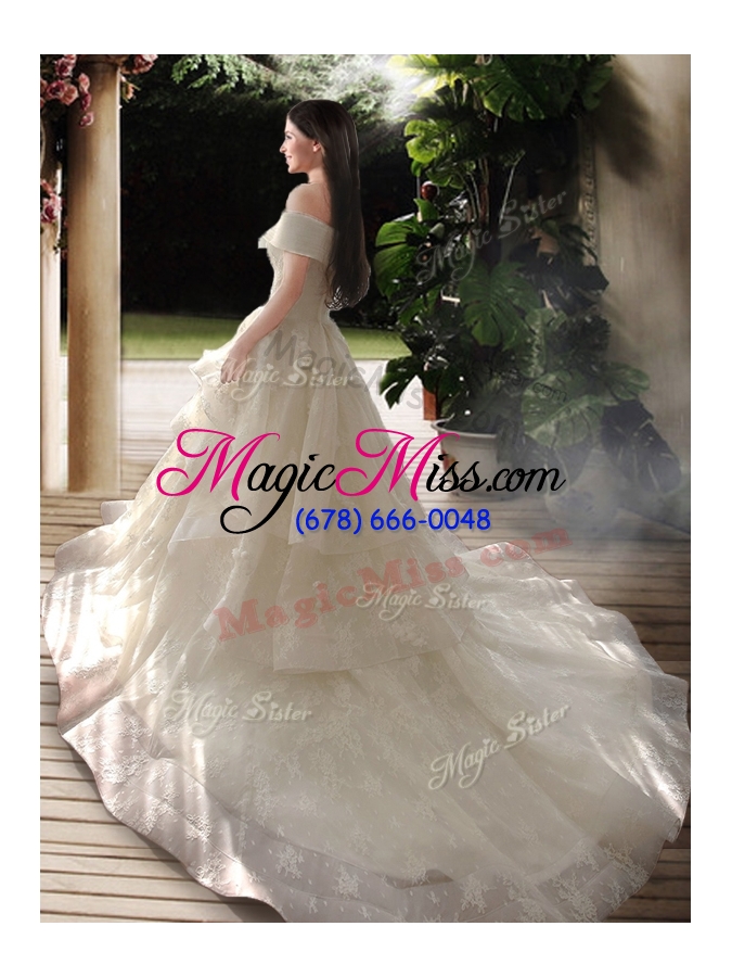 wholesale 2016 new style a line court train wedding dresses with off the shoulder