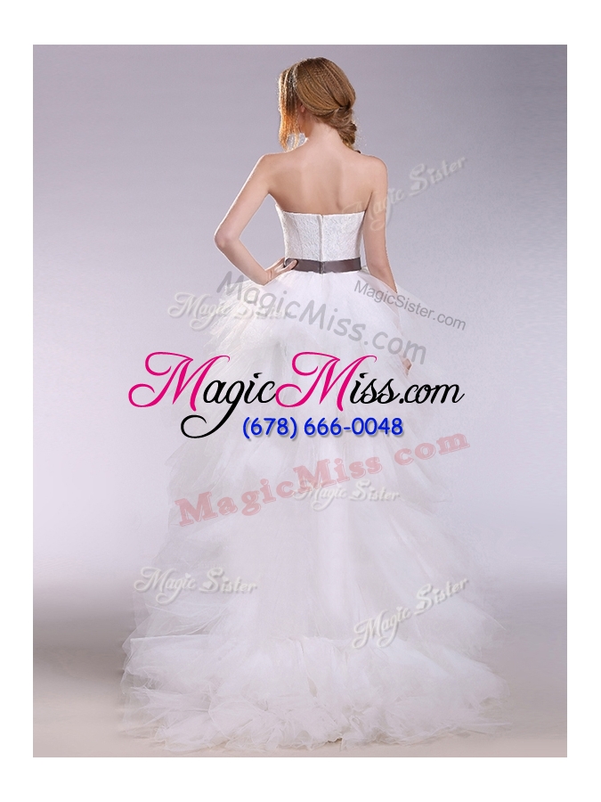 wholesale 2016 romantic high low ruffles and belt wedding dresses with zipper up