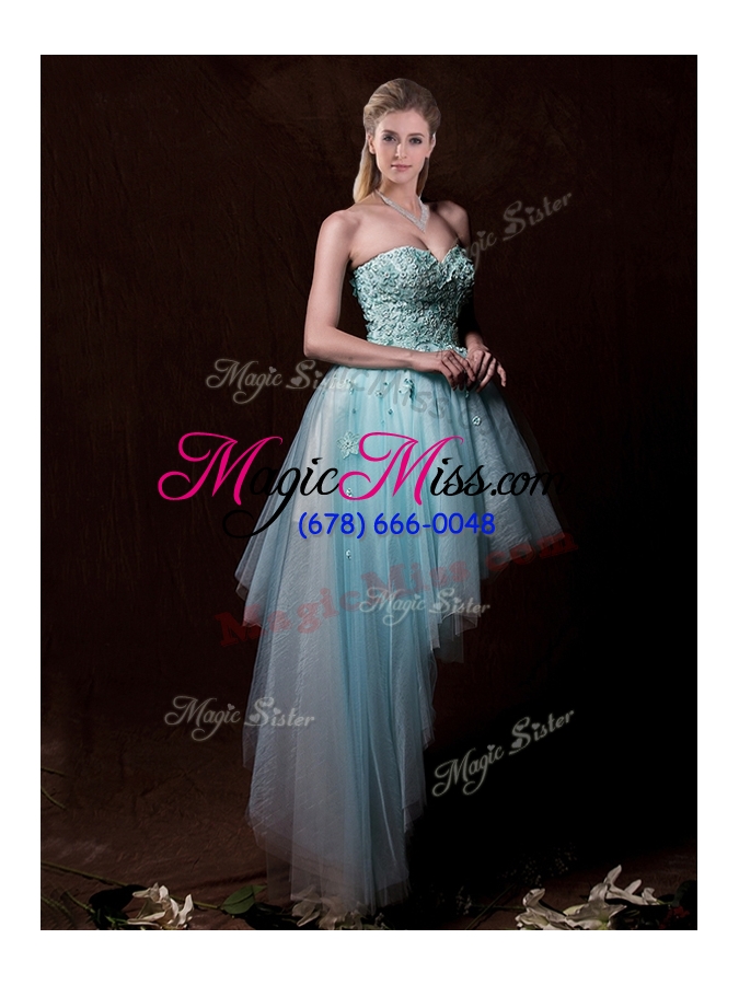 wholesale 2016 low price appliques light blue wedding dresses with asymmetrical