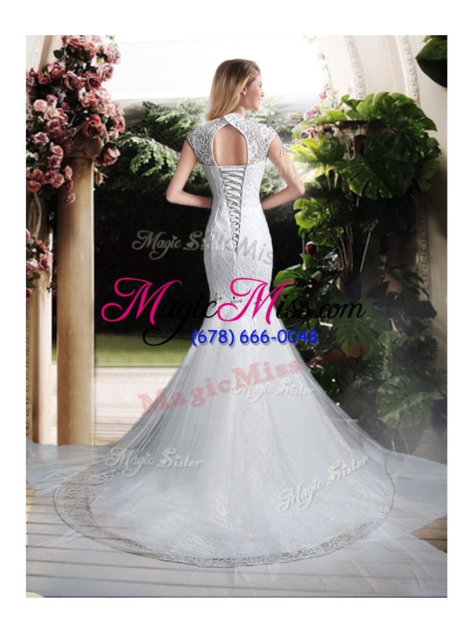 wholesale 2016 luxurious mermaid high neck beading wedding dresses with brush train