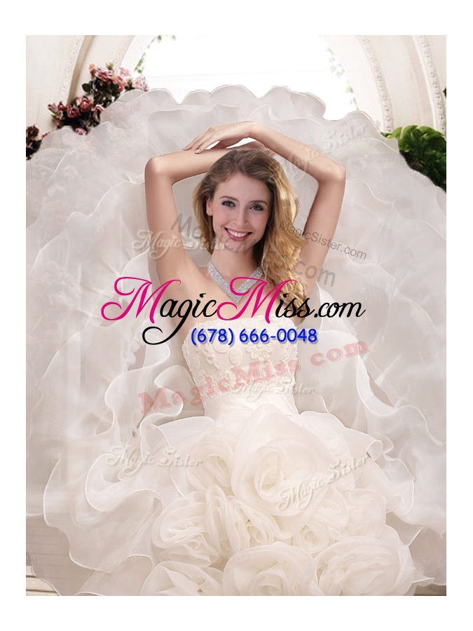 wholesale 2016 classical hand made flowers strapless wedding dresses with ruffled layers