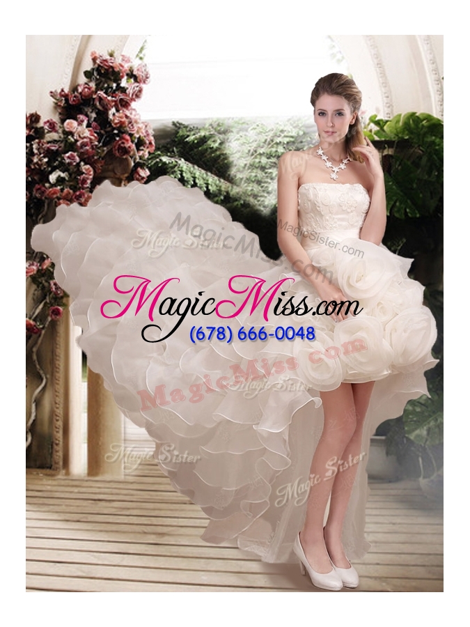 wholesale 2016 classical hand made flowers strapless wedding dresses with ruffled layers