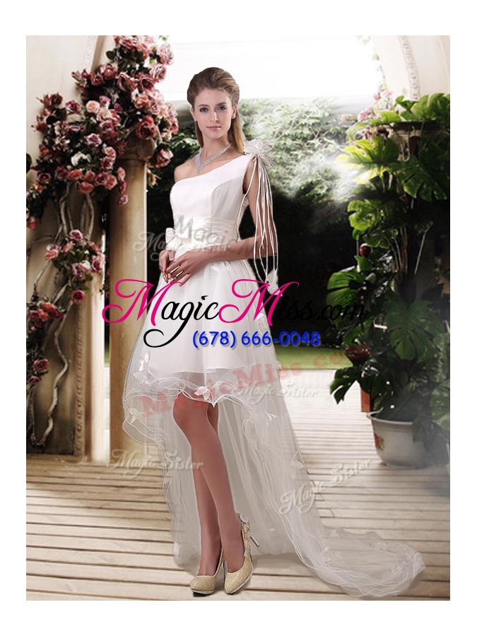 wholesale 2016 exclusive one shoulder high low wedding dresses with appliques