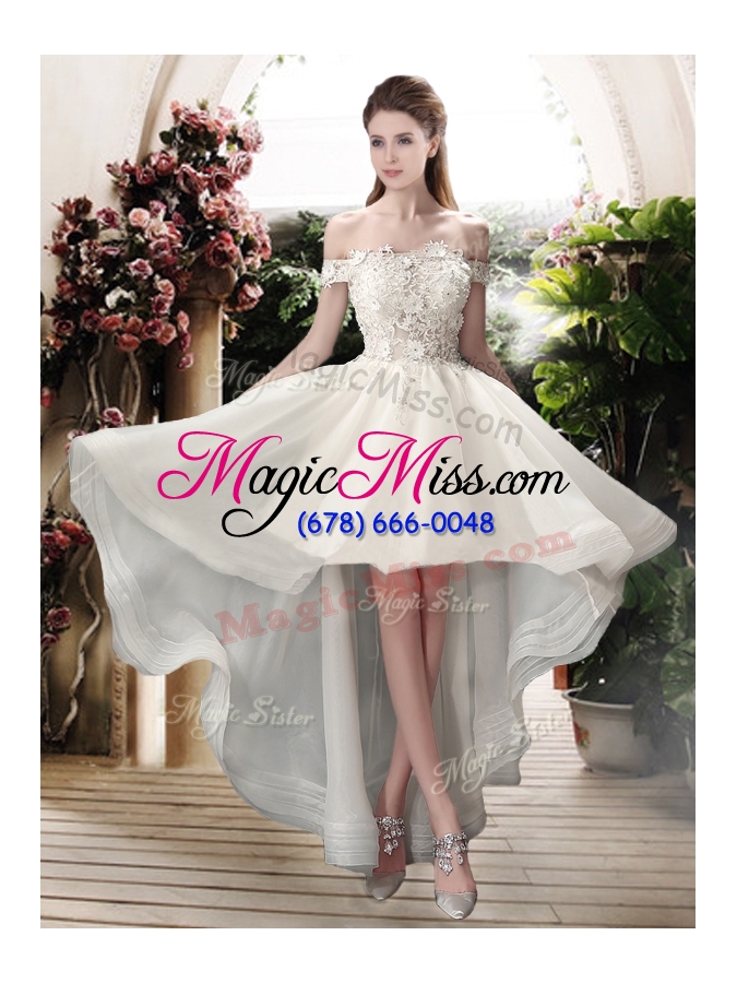 wholesale 2016 beautiful off the shoulder high low wedding dresses with appliques