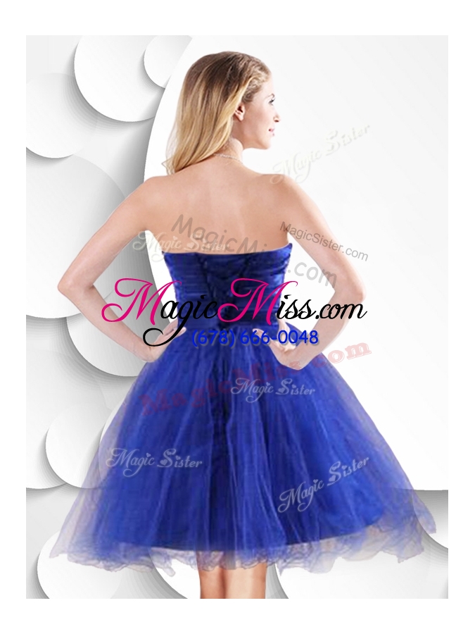 wholesale 2016 luxurious short peacock blue bridesmaid dress with beading and appliques