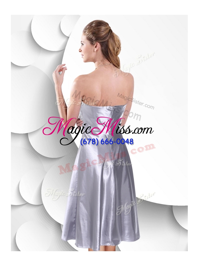 wholesale 2016 best empire elastic woven satin silver bridesmaid dress with beading and ruching