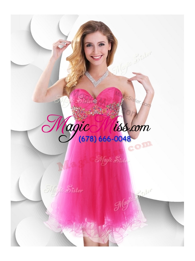 wholesale 2016 pretty sweetheart hot pink short bridesmaid dress with beading