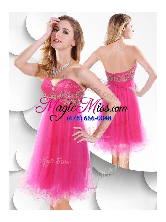 wholesale 2016 pretty sweetheart hot pink short bridesmaid dress with beading