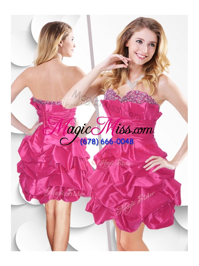 wholesale 2016 fashionable hot pink taffeta dama dress with beading and bubles
