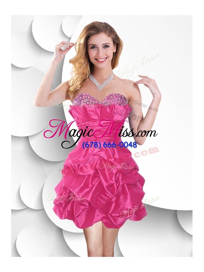 wholesale 2016 fashionable hot pink taffeta dama dress with beading and bubles
