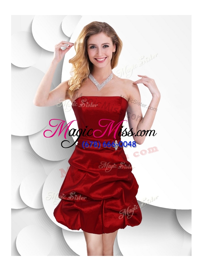 wholesale 2016 latest strapless taffeta wine red dama dress with bubles