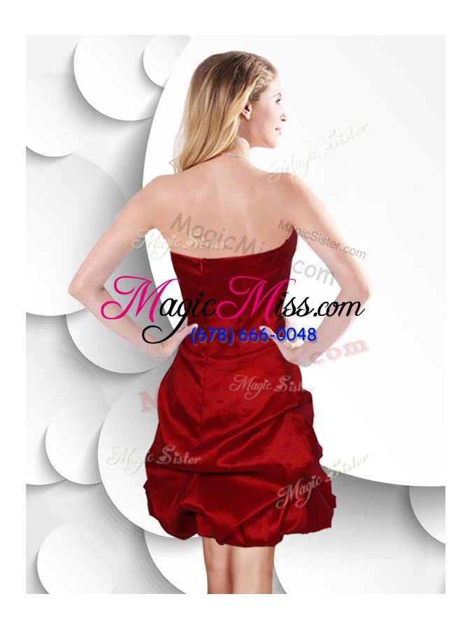 wholesale 2016 latest strapless taffeta wine red dama dress with bubles