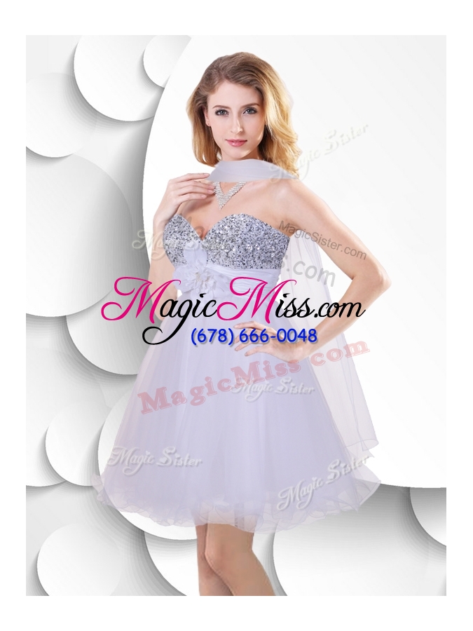 wholesale 2016 beautiful short prom dress with sequins and hand made flowers