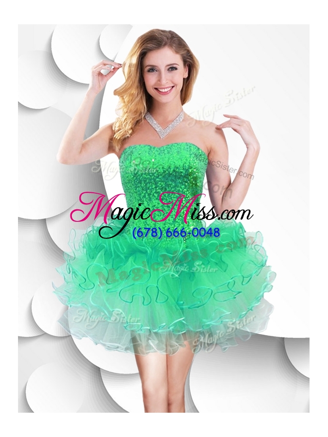 wholesale 2016 colorful strapless short prom dress with sequins and ruffles
